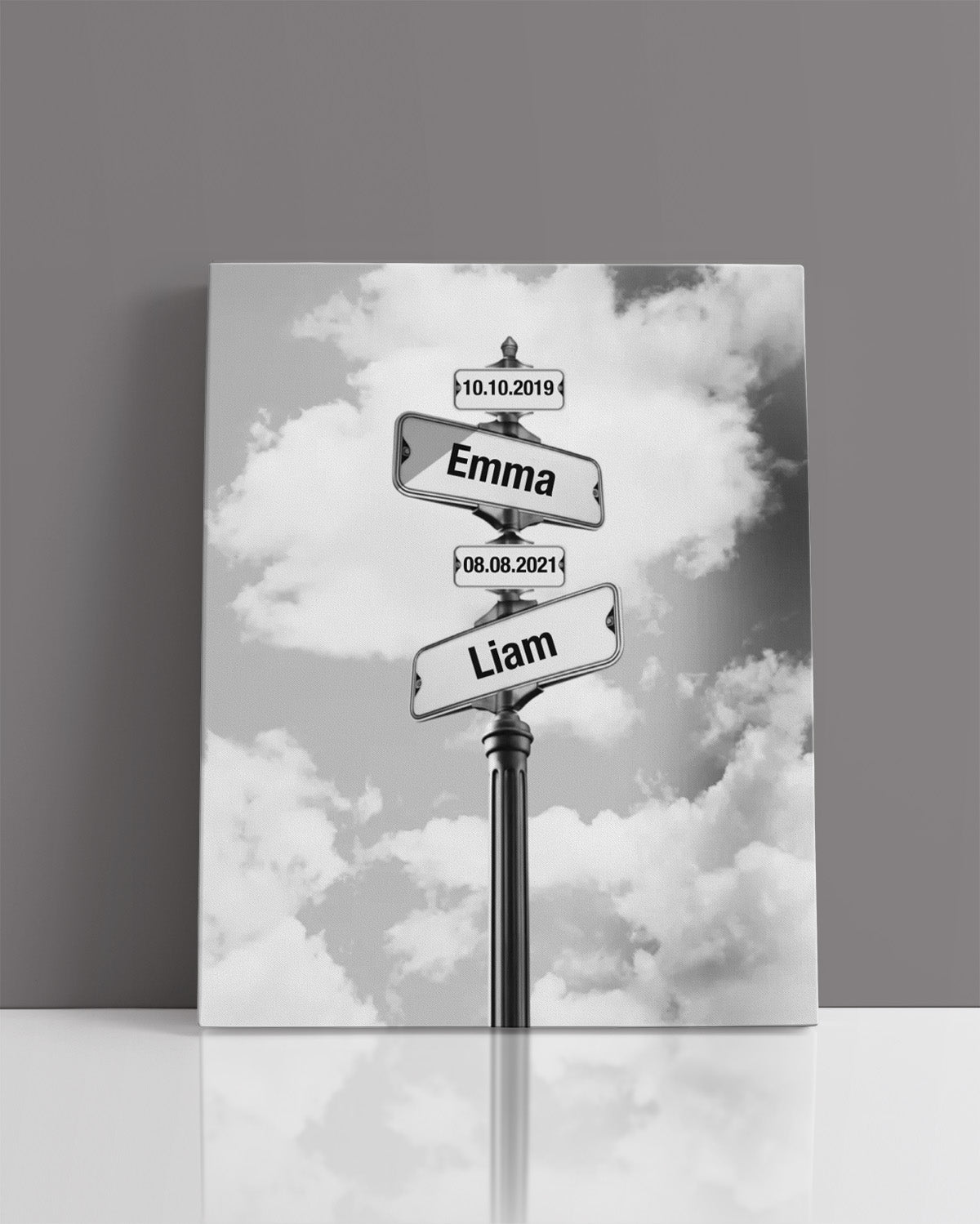 Customizable Street Sign Multi-Name Wall Art Canvas - Dates and Names - Family Personalized Sky Custom Vertical Canvas