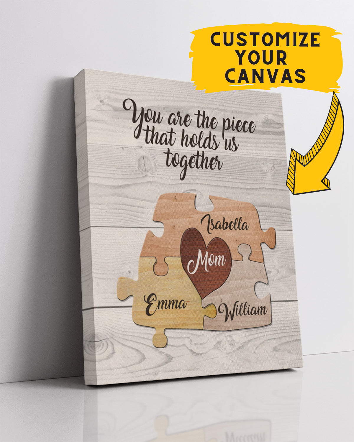 Customizable Mom Puzzle Multi-Name Wall Art Canvas - Family Personalized Puzzle Custom Vertical Canvas