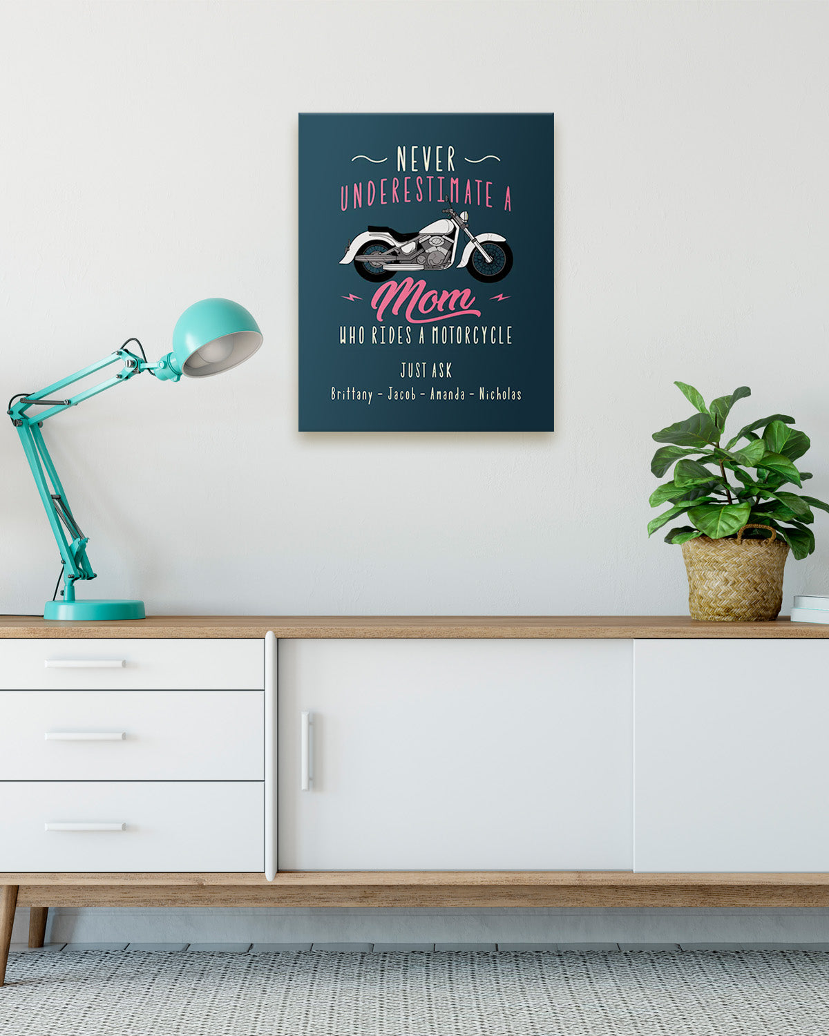 Never Underestimate a Mom Who Rides A Motorcycle - Customizable Wall Décor Art Canvas - Gift for Mom From Children
