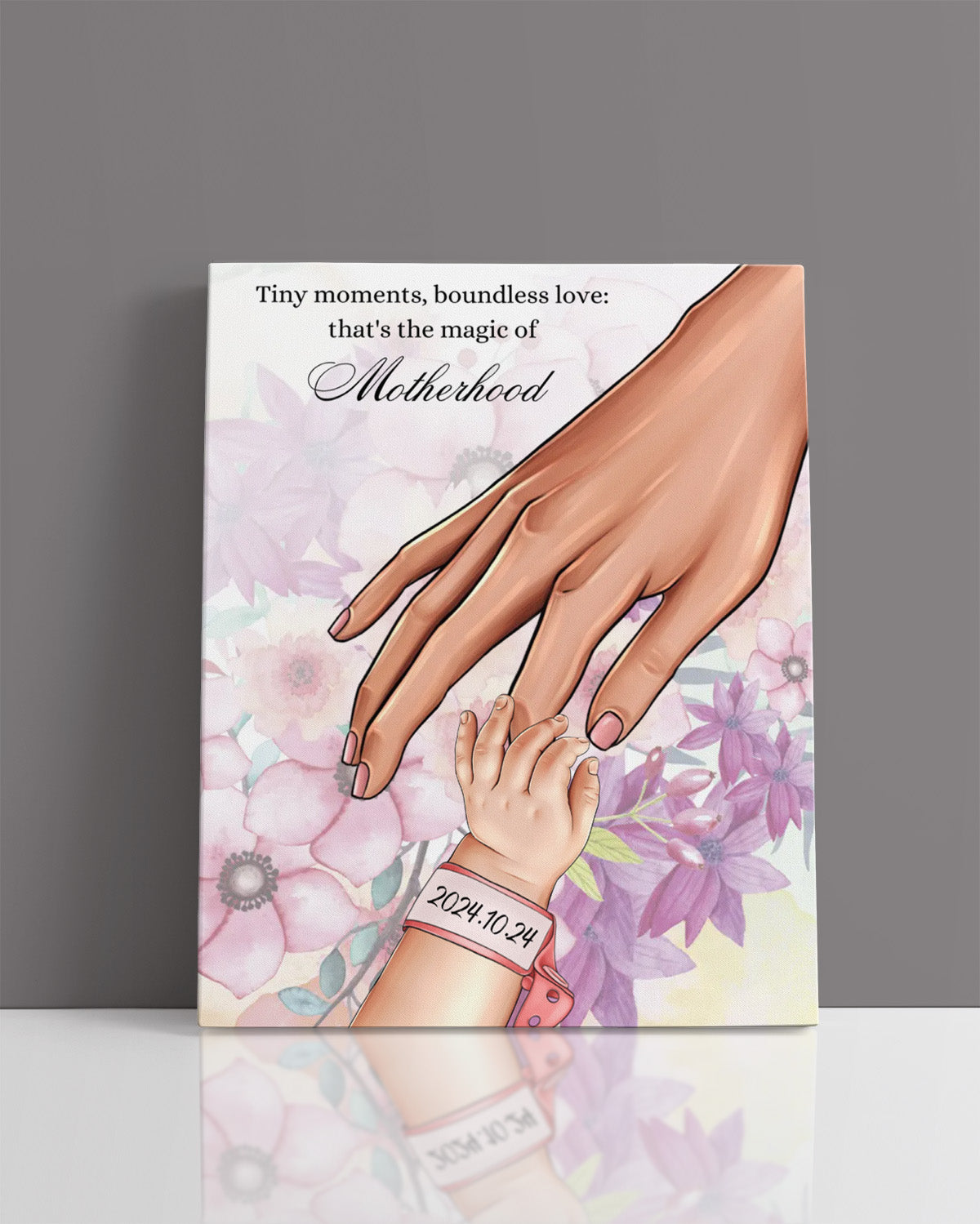 Mother and Child hands with multiple phrase to choose from - Customizable Mom Wall Art Canvas
