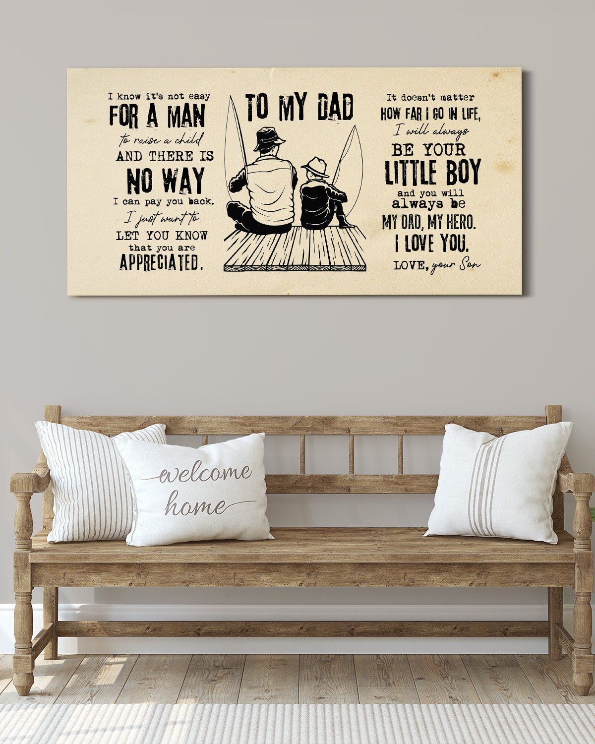 To my Dad from Son wall art - My Dad my Hero - Your Son - Dad gifts Fishing Theme