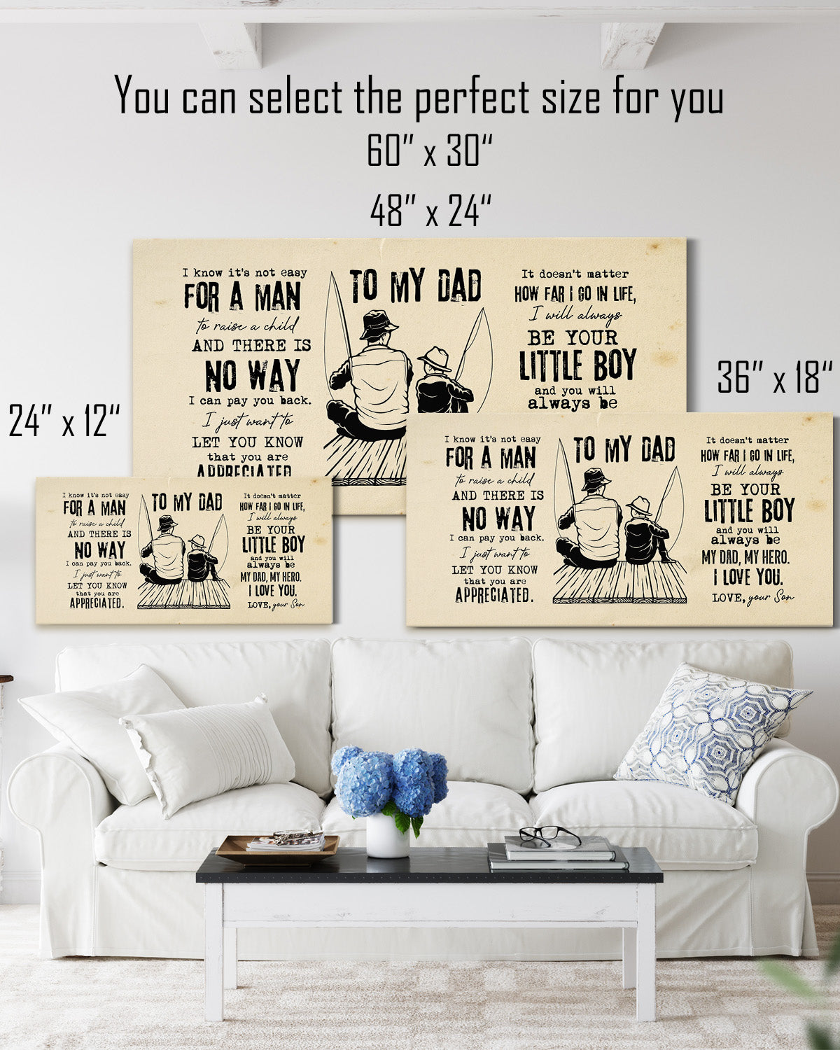 To my Dad from Son wall art - My Dad my Hero - Your Son - Dad gifts Fishing Theme