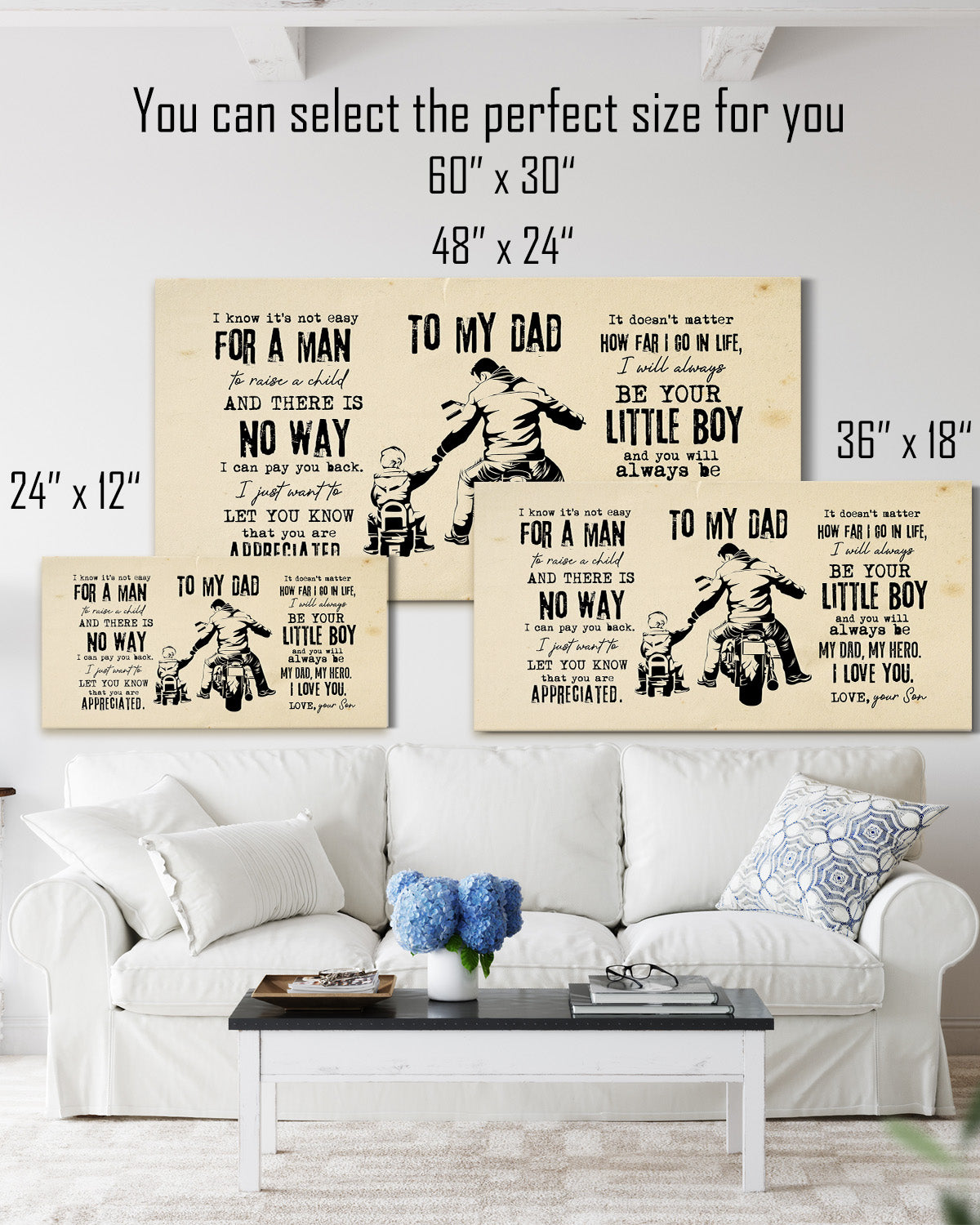 To my Dad from Son wall art - My Dad my Hero - Your Son - Dad gifts Bike Theme