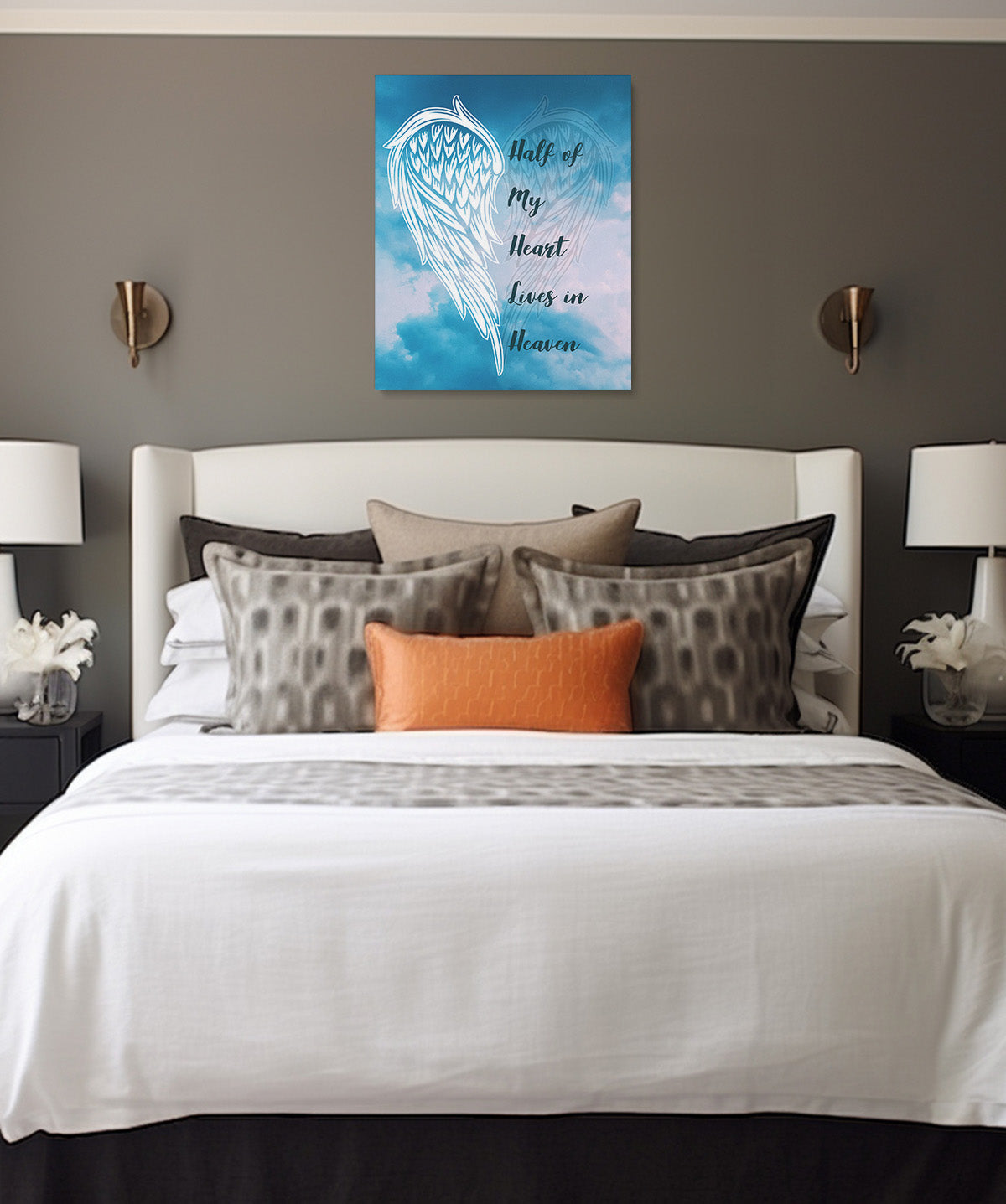Half Of My Heart Lives In Heaven - Wall Decor Art Print with a sky background - artwork printed on canvas