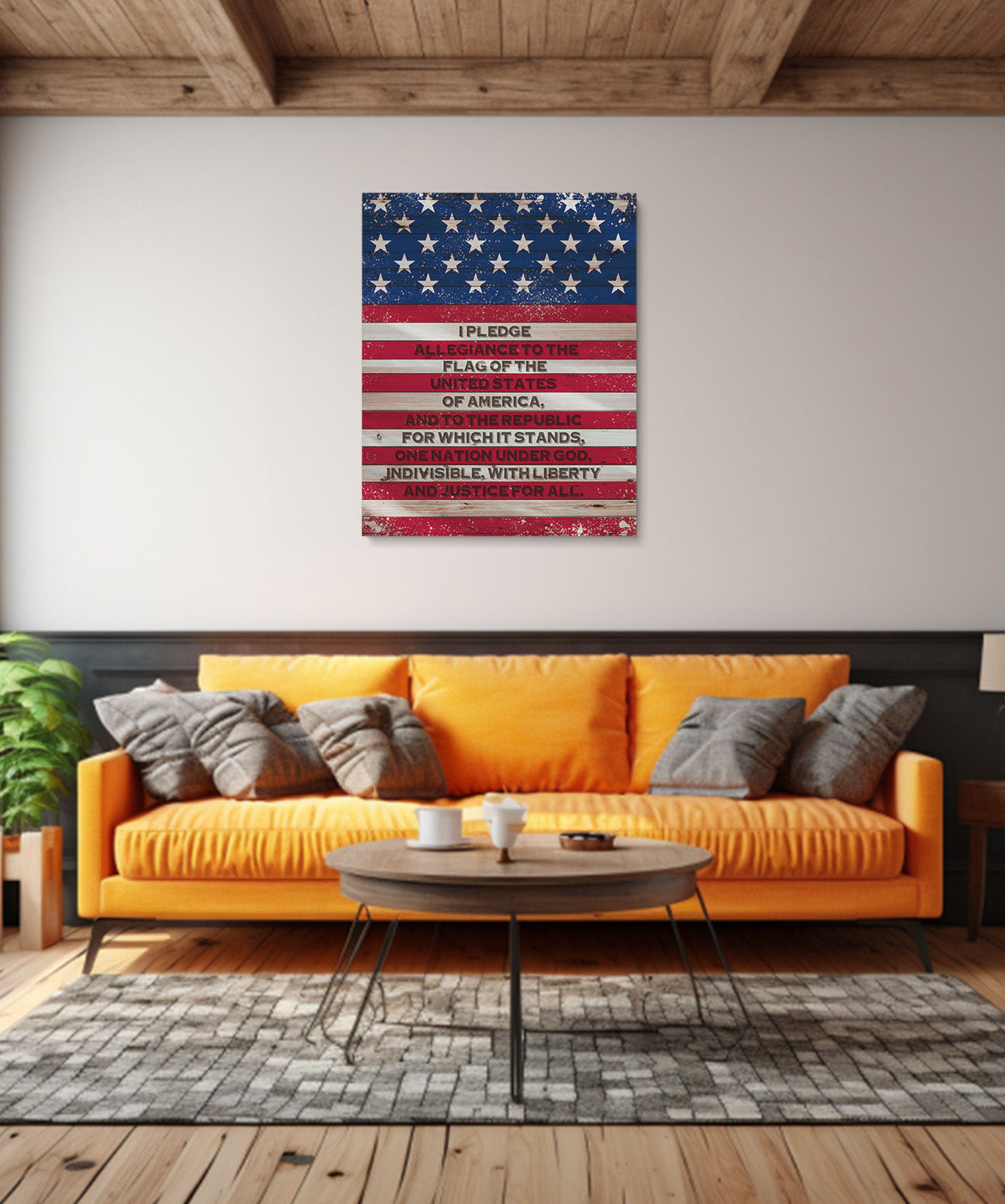 Pledge of Allegiance American Flag Wall Art - Patriotic Wall Decor - Memorial Day, 4th of July Canvas - Gift for Americana, US History Buffs, Military Veterans, Patriots