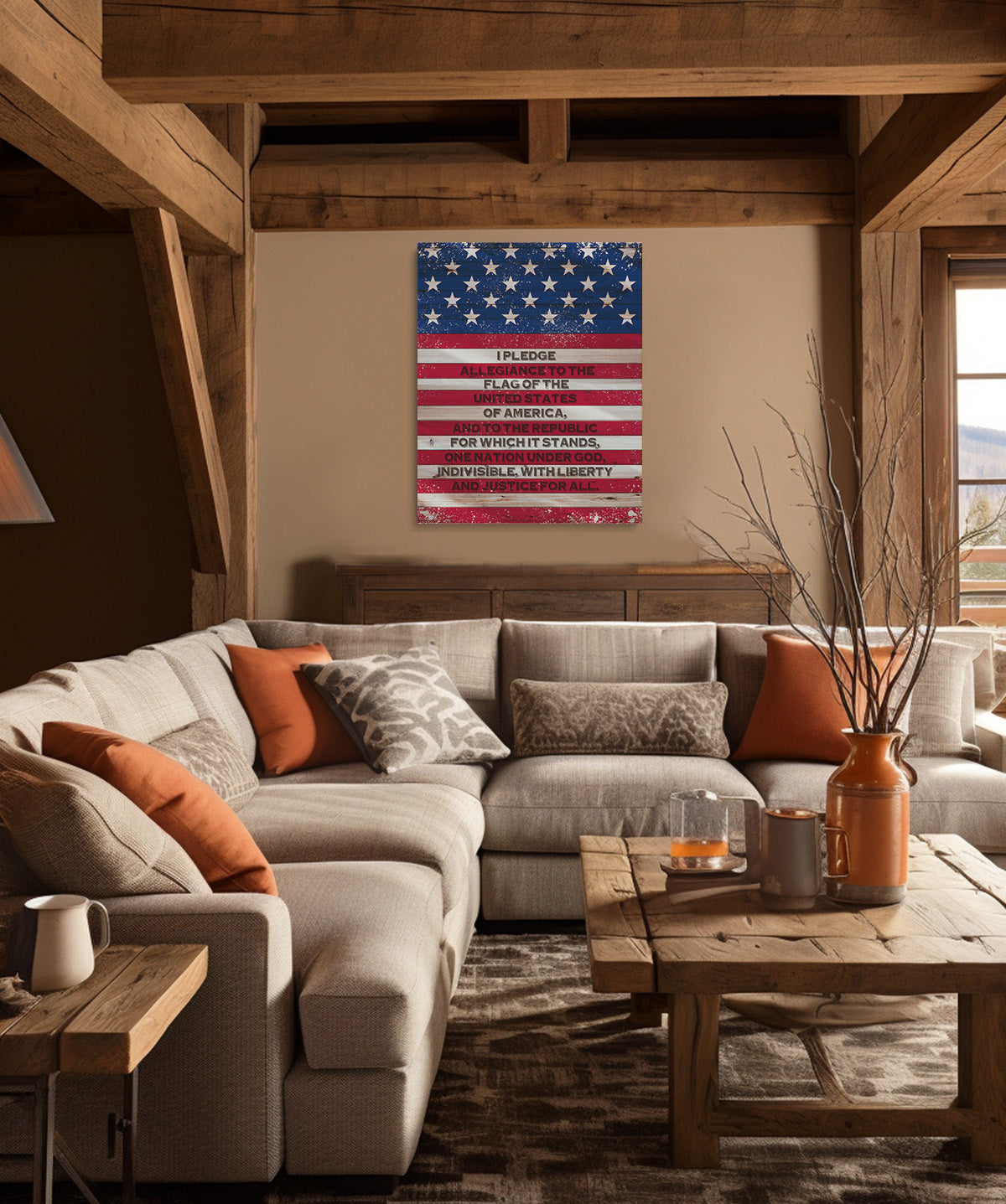 Pledge of Allegiance American Flag Wall Art - Patriotic Wall Decor - Memorial Day, 4th of July Canvas - Gift for Americana, US History Buffs, Military Veterans, Patriots