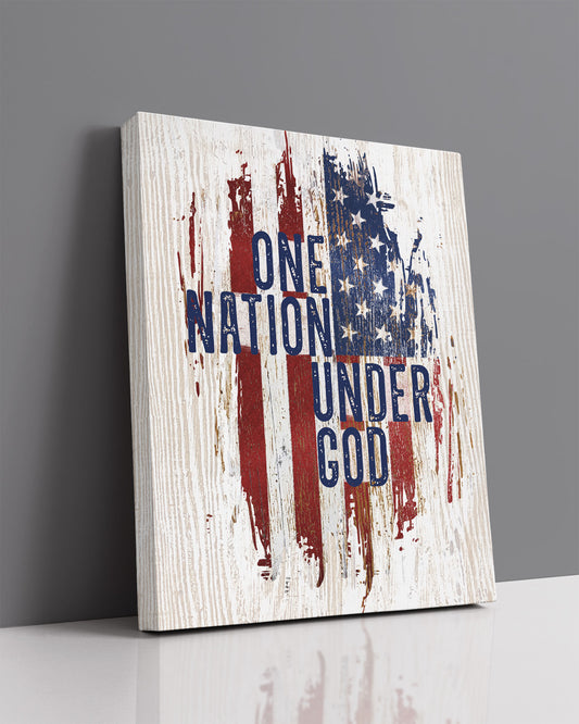One Nation Under God American Flag Wall Art - Patriotic Wall Decor - Memorial Day, 4th of July Canvas - Gift for Americana, US History Buffs, Military Veterans, Patriots