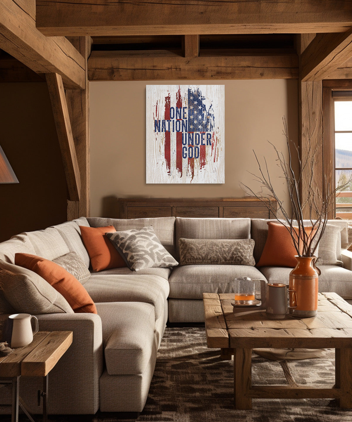 One Nation Under God American Flag Wall Art - Patriotic Wall Decor - Memorial Day, 4th of July Canvas - Gift for Americana, US History Buffs, Military Veterans, Patriots