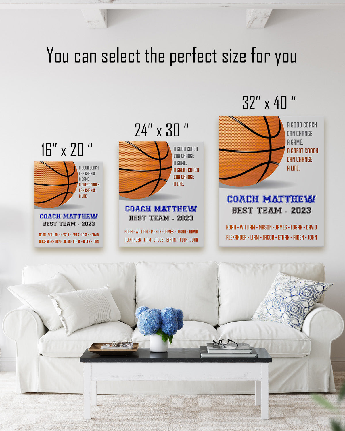 Basketball Coach Appreciation Gift - Customize With Athlete Names, Coach's Names, Team Name, Year or Season - Motivational Sports Wall Art - Coach's Quote