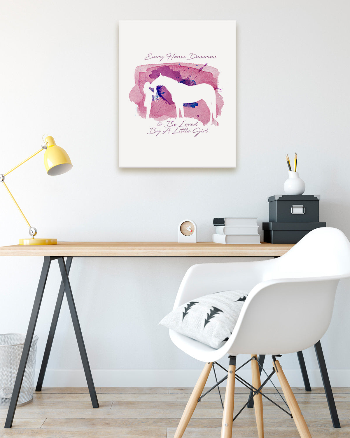 Every Horse Deserves To Be Loved By A Little Girl - Cute Horse Wall Art Decor Print with a white background - artwork printed on canvas