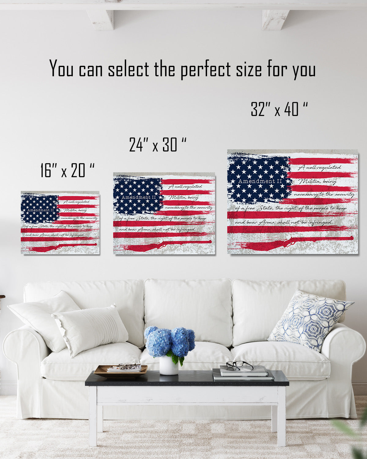 Second Amendment on American flag Wall Decor Art