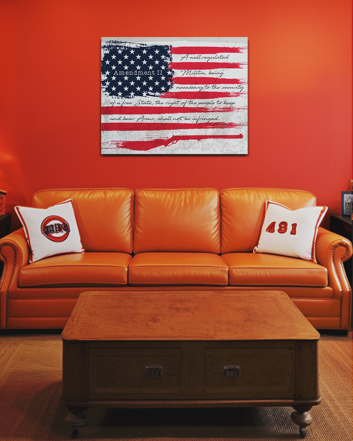 Second Amendment on American flag Wall Decor Art