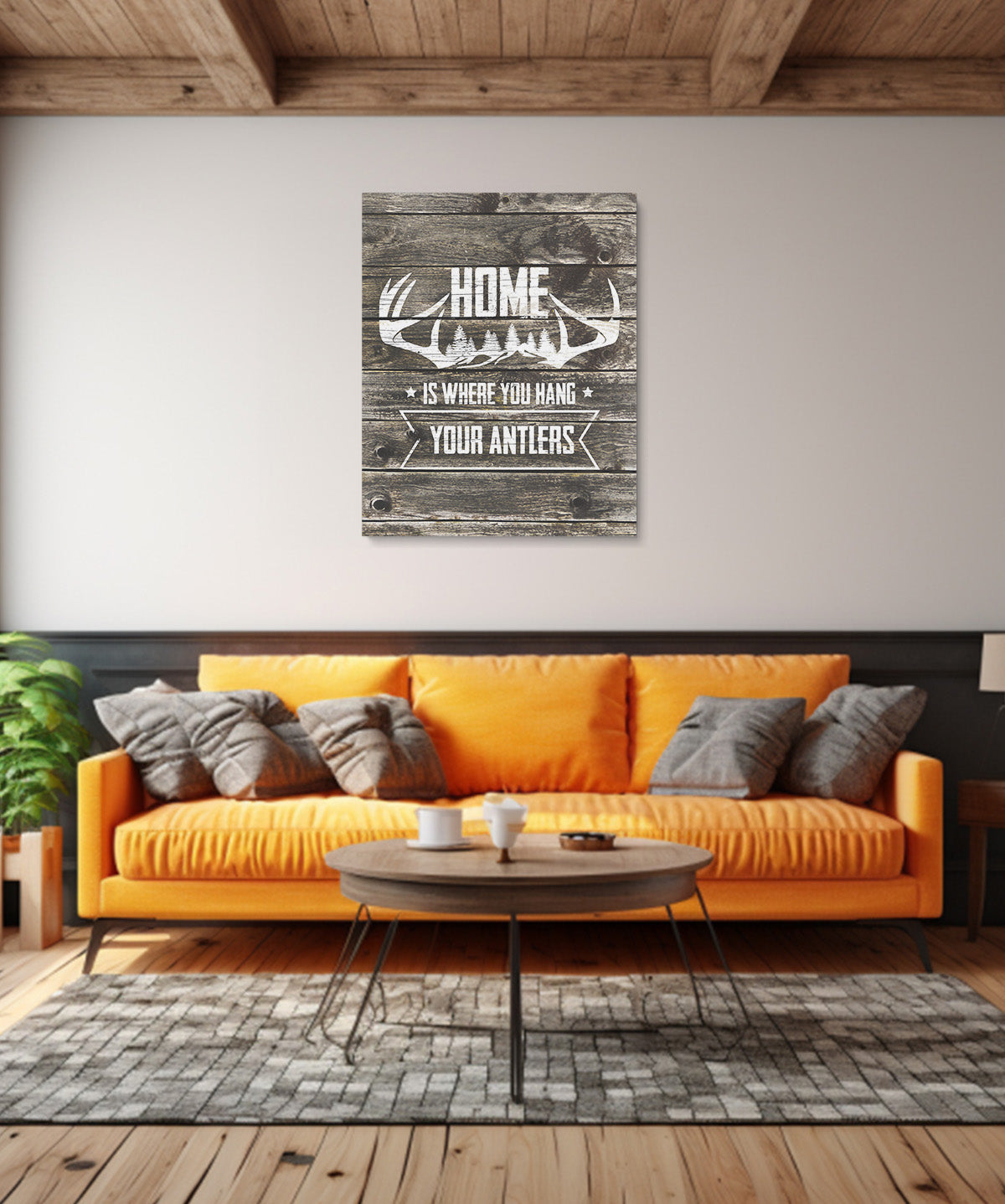 Home Is Where You Hang Your Antlers - Wall Decor Art Print with a gray background - Unframed artwork printed on your choice of photographic paper, poster or canvas