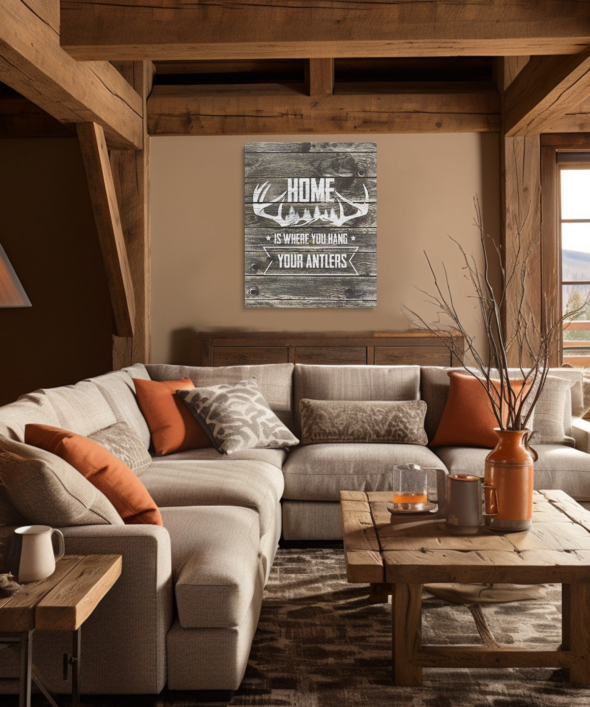 Home Is Where You Hang Your Antlers - Wall Decor Art Print with a gray background - Unframed artwork printed on your choice of photographic paper, poster or canvas