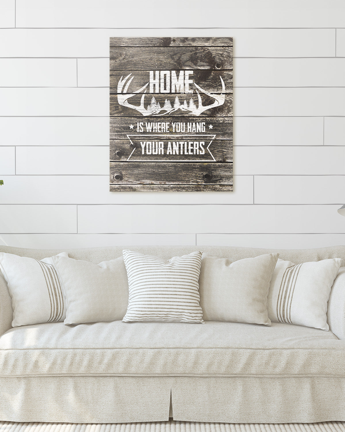 Home Is Where You Hang Your Antlers - Wall Decor Art Print with a gray background - Unframed artwork printed on your choice of photographic paper, poster or canvas