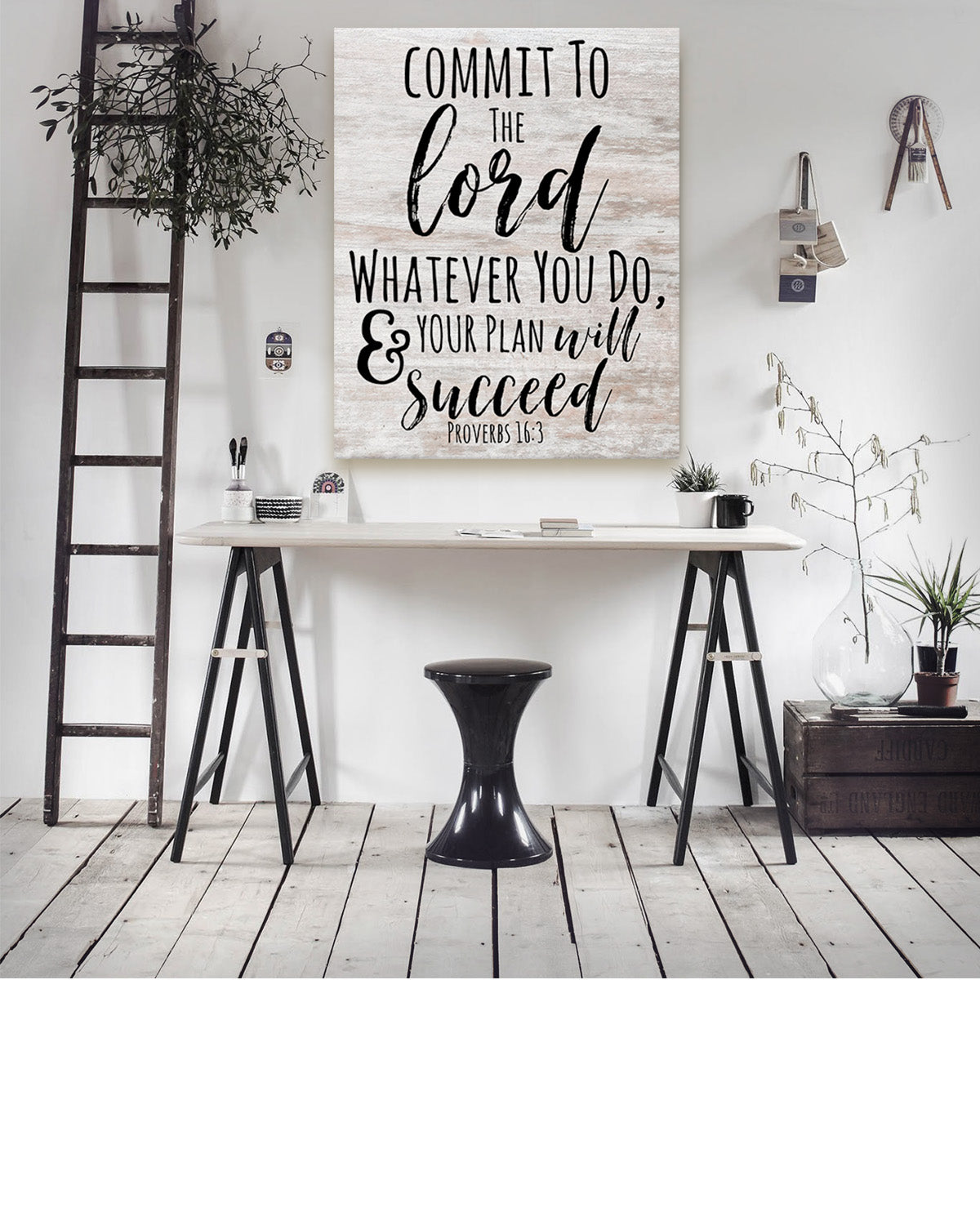 Govivo Commit To The Lord Christian room decor - Proverbs 16:3 motivational wall art - Rustic biblical verse wall decor - Wonderful gift for preacher and pastor