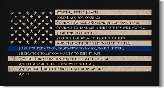 Police Prayer Wall Art Canvas - Law Enforcement Gift - Police Officer Gifts - Thin Blue Line Flag - Police Academy Graduation - Police Officer Appreciation Wall Decor