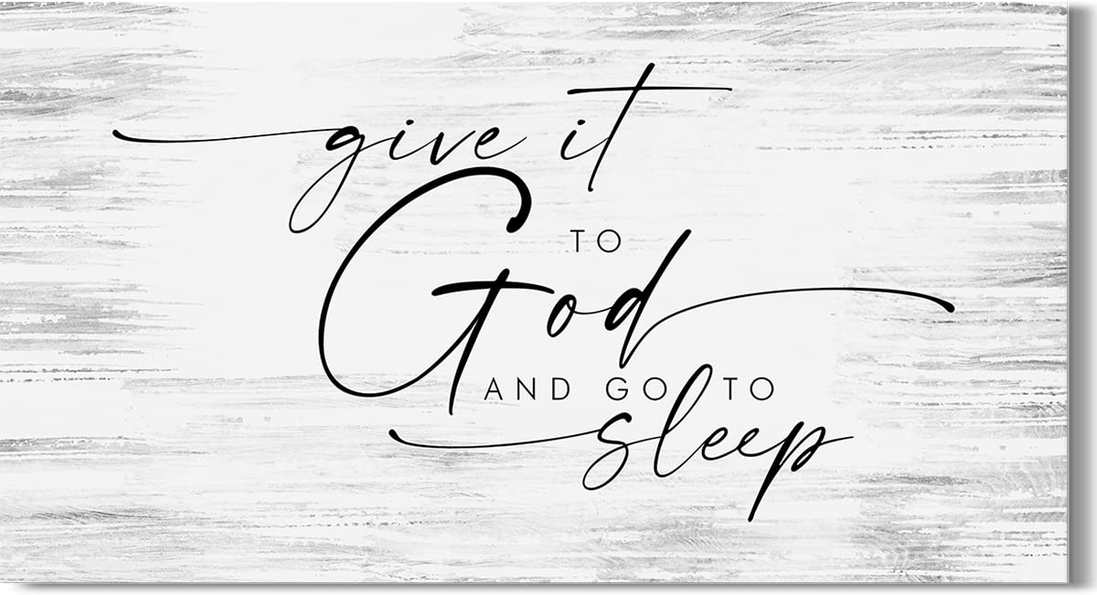 Above Bed Wall Decor for Bedroom - Give It To God and Go To Sleep Master Bedroom Wall Art - Minimalist Farmhouse Decor - Wedding Gift for Couple - Bridal Shower Gift