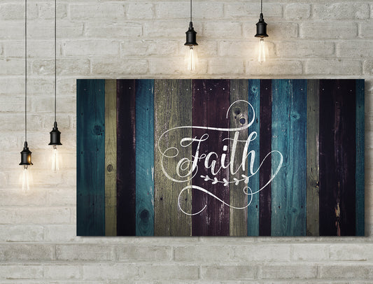 Faith - Religious Wall Decor Art Canvas with Multi-Colored Background - Ready to Hang