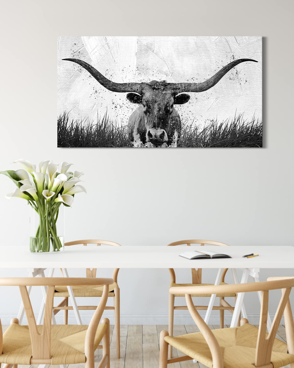Govivo Longhorn Wall Art - Rustic Farmhouse Decor - Cowboy and Western Decor - Ranch Style Decor for the Home - Western Decorations for Home - Minimalist Wall Art