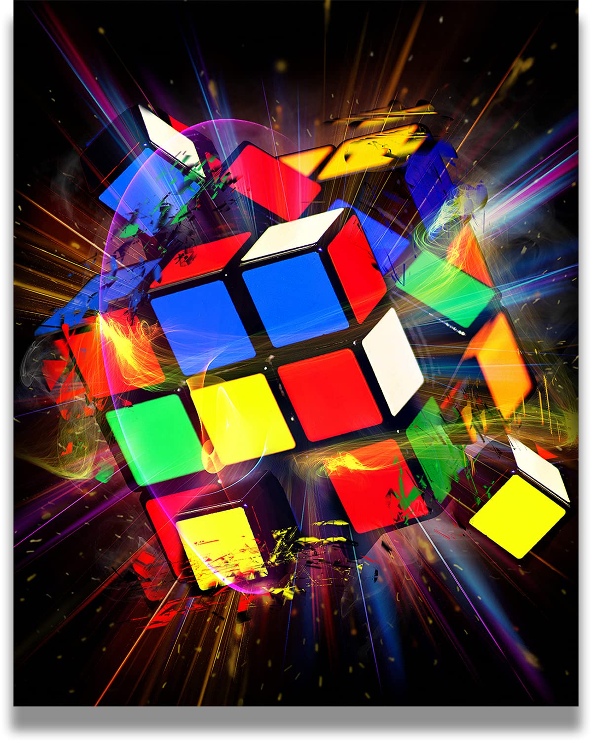 Exploding Rubik's Cube - Wall Art Decor Print with a black background