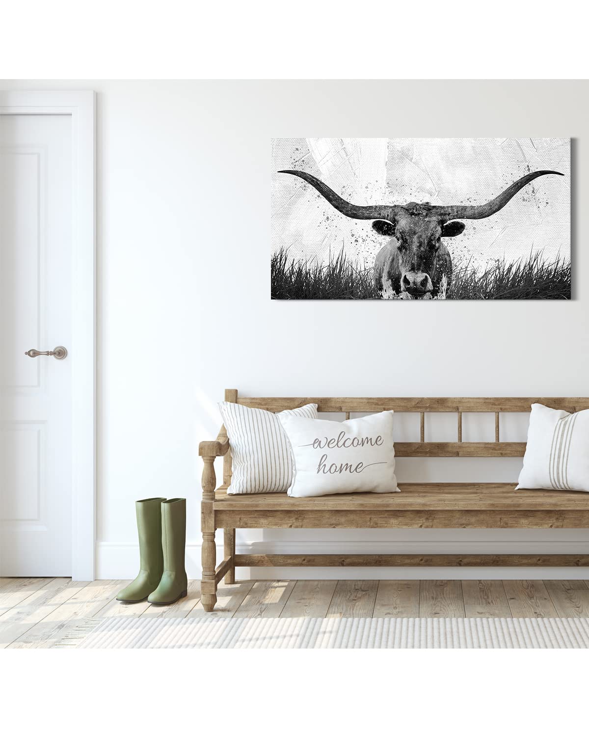 Govivo Longhorn Wall Art - Rustic Farmhouse Decor - Cowboy and Western Decor - Ranch Style Decor for the Home - Western Decorations for Home - Minimalist Wall Art