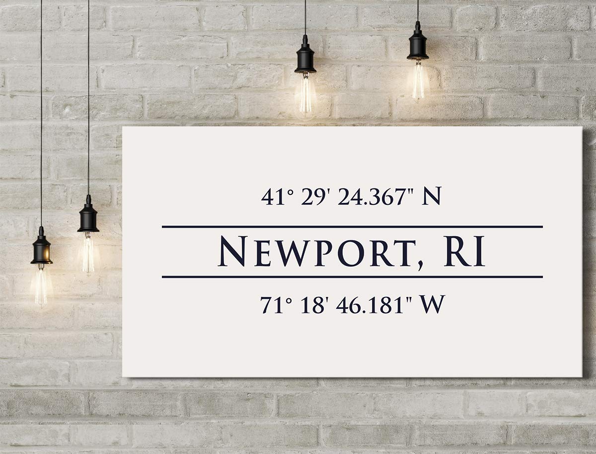 Newport, RI 41° 29' 24.367" N, 71° 18' 46.181" W - Wall Decor Art Canvas with an offwhite background - Ready to Hang - Great for above a couch, table, bed or more
