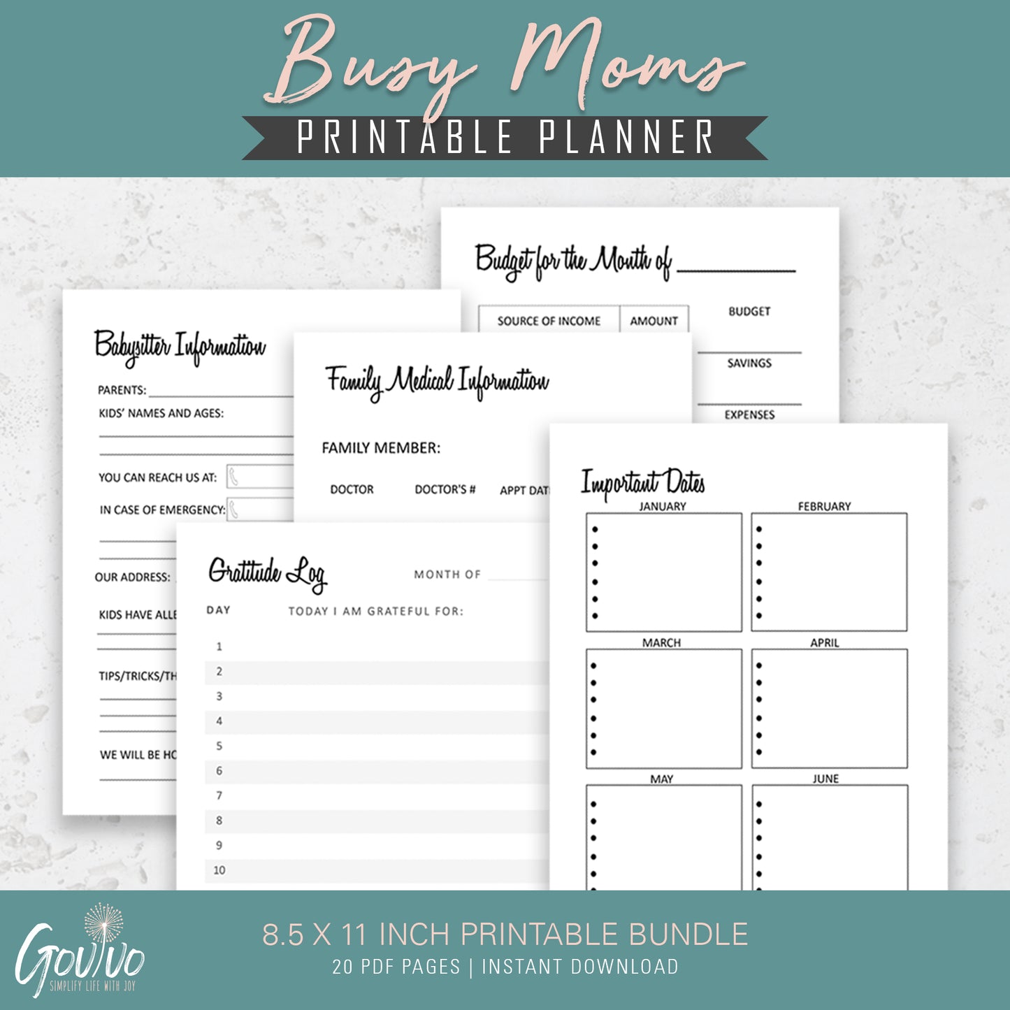 Busy Mom Planner Printable, Mom Planner, Budget Planner, Meal and Grocery Planner, Recipe Planner, Instant Download, Printable Meal Planner
