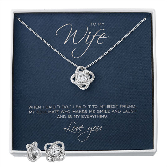 To my wife love knot necklace and knot stud earrings